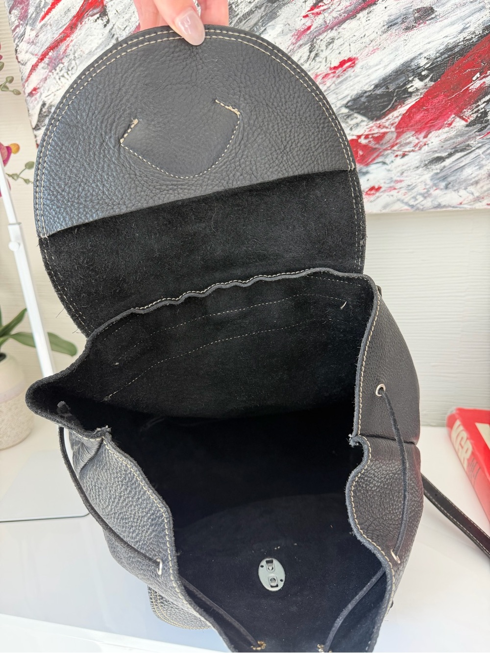 Vintage Roots Canada Black Pebbled Leather Alex Backpack Made in Canada - Picture 9 of 15
